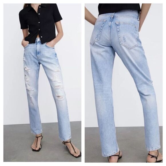 Zara The Truth Slim ripped distressed mid-rise jeans sz 8 - Picture 1 of 8